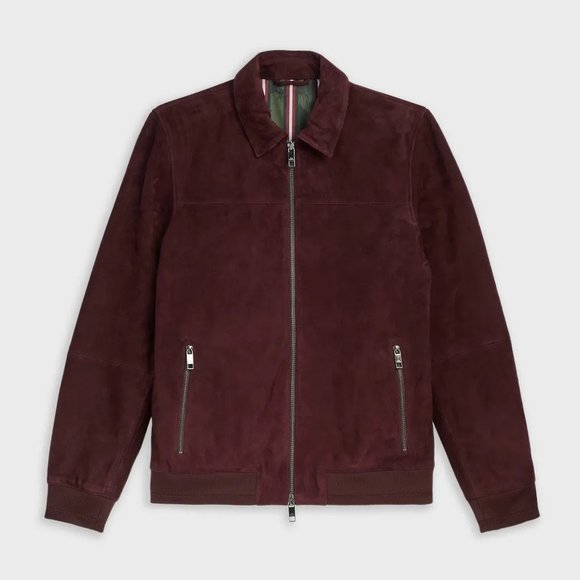 TED BAKER Wyye Suede Bomber Jacket in Deep Purple (Burgundy) - Picture 7 of 7